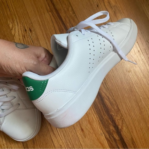White Green Adidas Advantage 2.0 Classic Sneaker 9 Cloudfoam Comfort Preppy - Picture 5 of 13